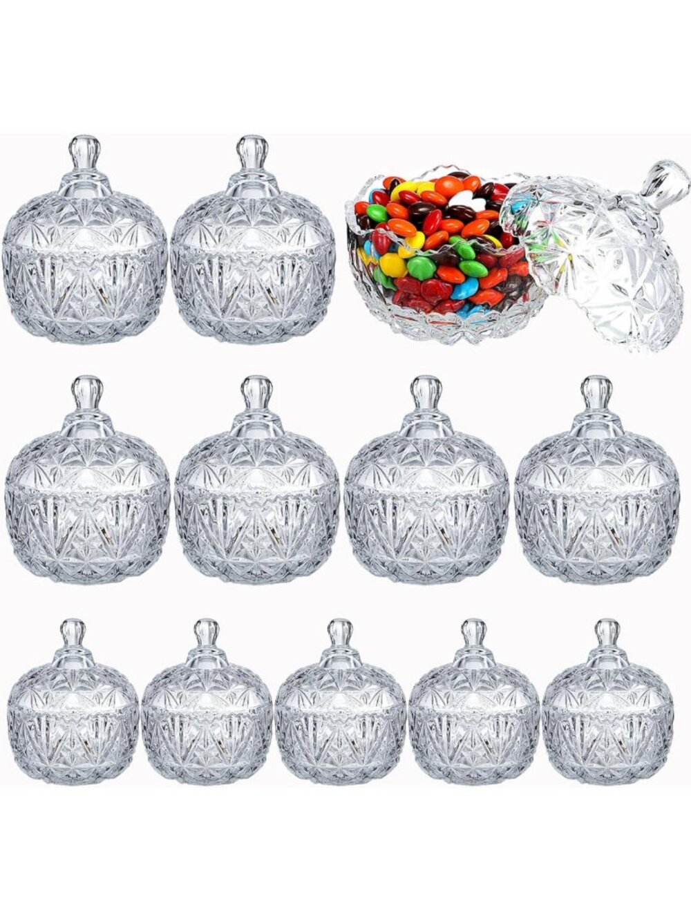 12 Pcs Clear Glass Candy Jars with Lids - Decorative Apothecary Bowls for Home